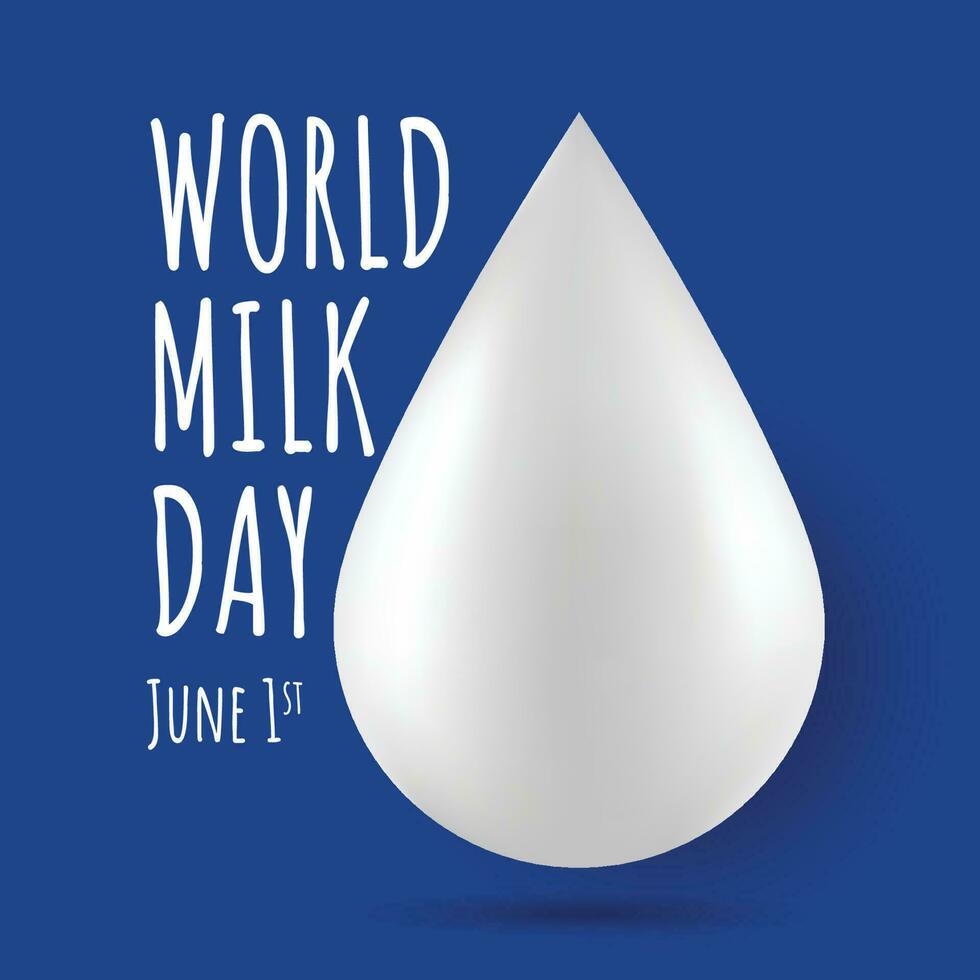 World milk day, June 1st. vector illustration of realistic milk drop