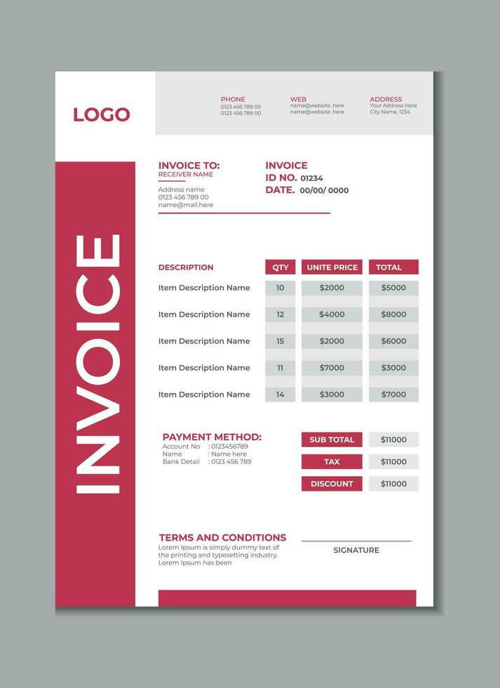 Invoice template design, billing cash voucher, money receipt cash memo layout design with mockup vector