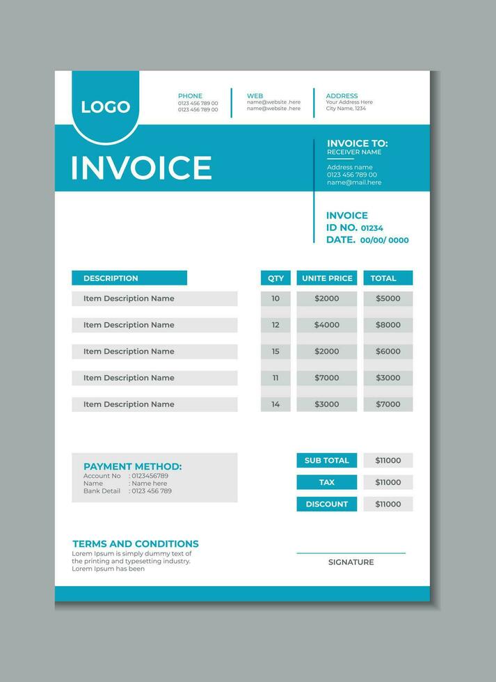 Invoice template design, billing cash voucher, money receipt cash memo layout design with mockup vector