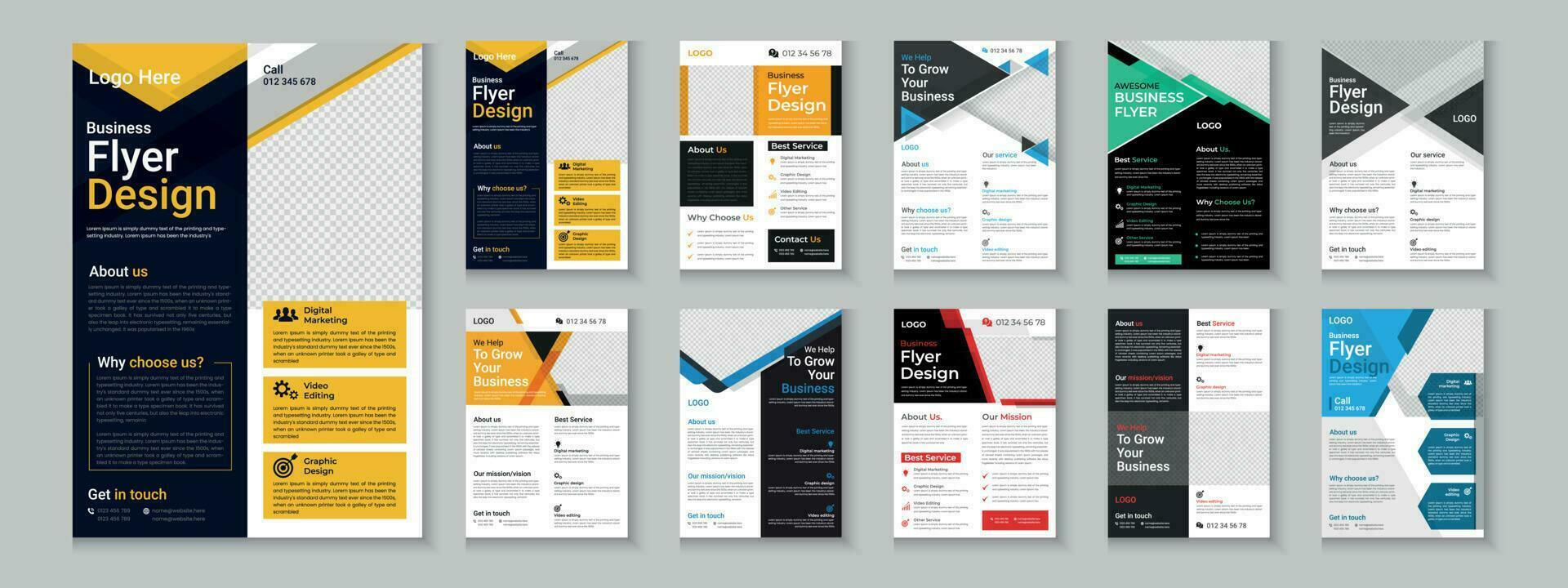 Flyer collection, business flyer bundle, corporate flyer set, a4 layout and corporate brochure set layout vector