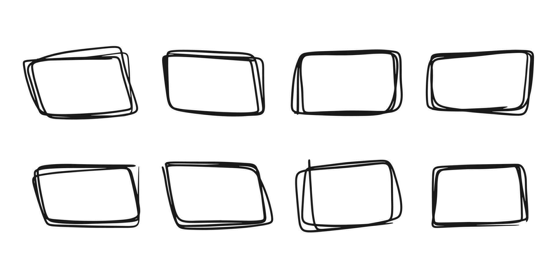 Vector set of scribble doodle frames. Geometric rectangle border isolated on white background