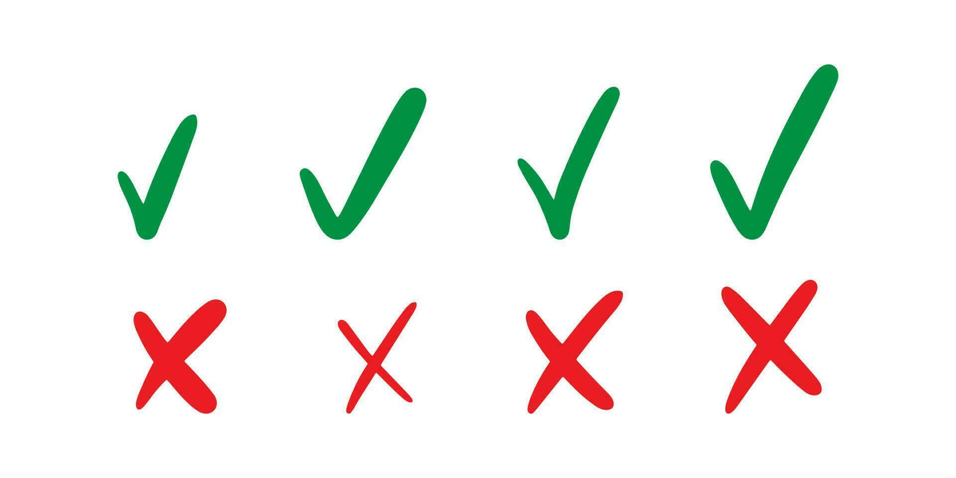 Check and Cross sign elements. Vector buttons for vote, election choice, tick marks, approval signs design. Red X and green OK symbol icons