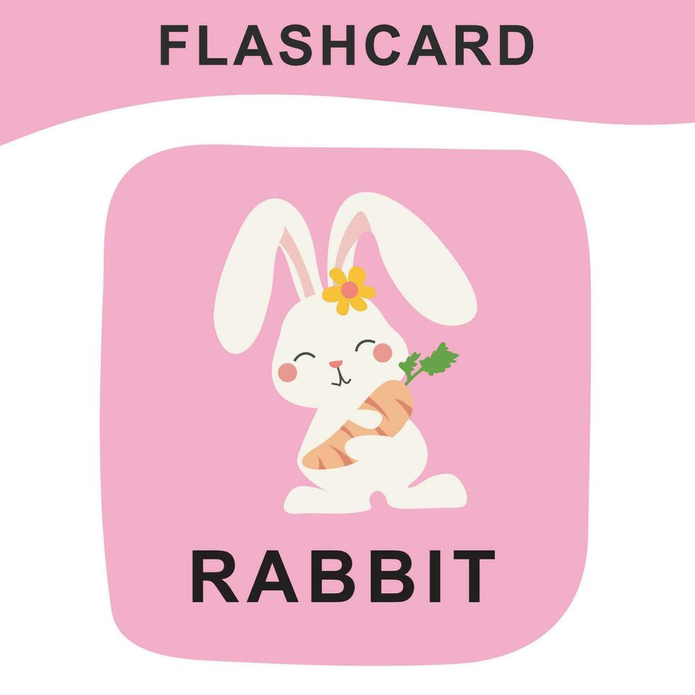 Cute flashcard of animal farm. Educational printable game cards. Colorful printable flashcards. Vector illustration.