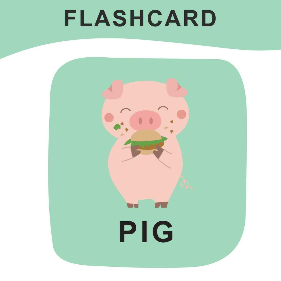 Cute flashcard of animal farm. Educational printable game cards. Colorful printable flashcards. Vector illustration.