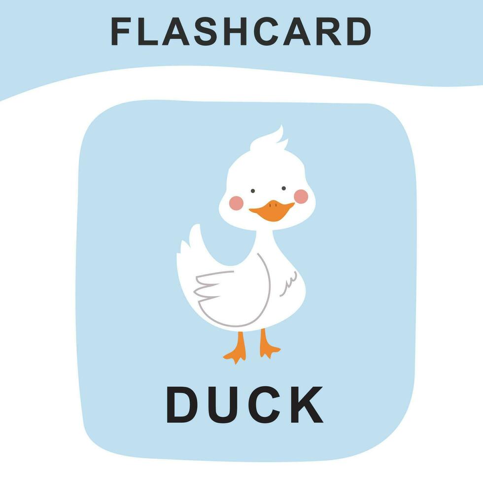 Cute flashcard of animal farm. Educational printable game cards. Colorful printable flashcards. Vector illustration.