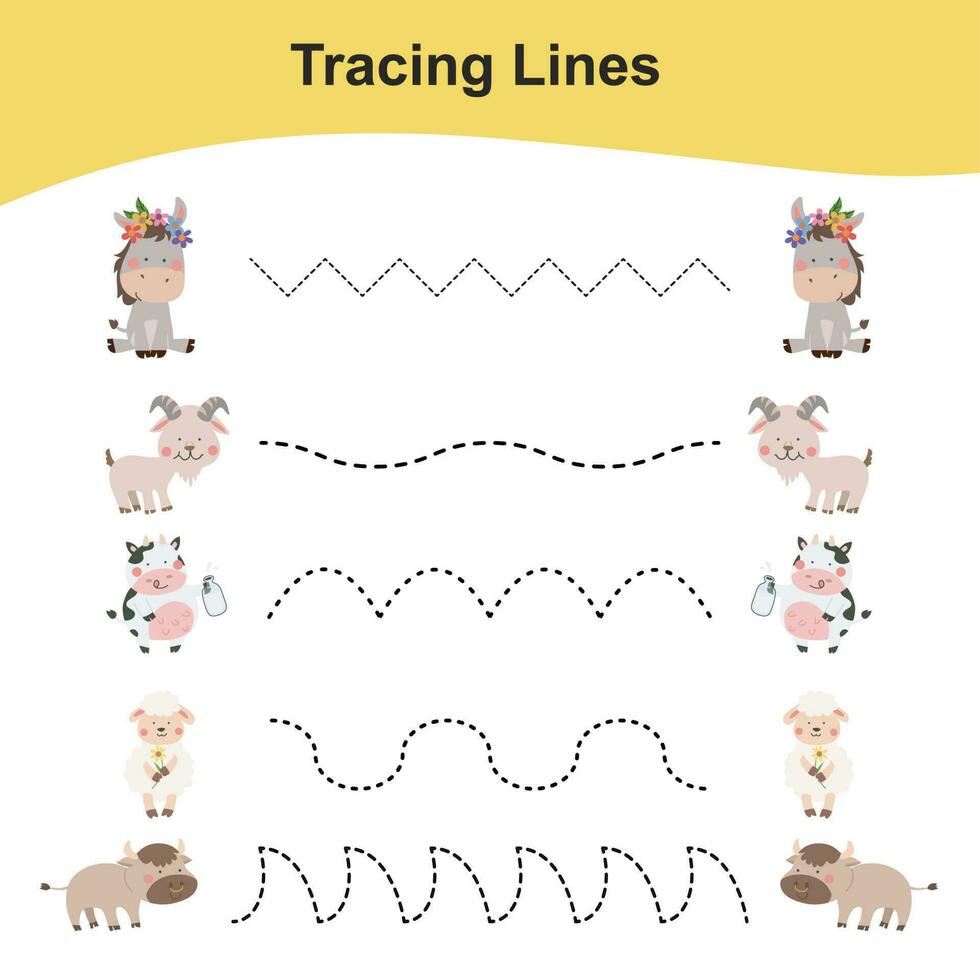 Tracing Lines Game Insects Edition. Educational worksheet. Worksheet activity for preschool kids. Preschool Education. Vector illustration.