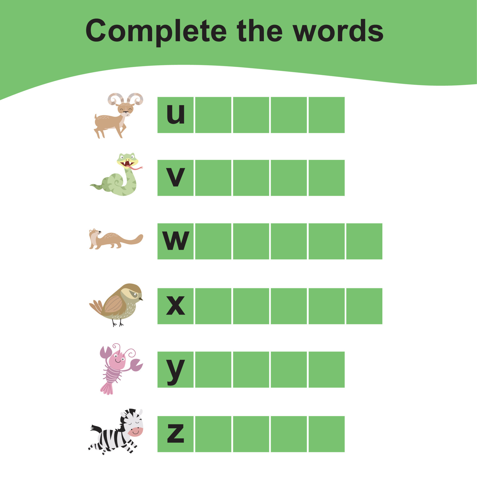 Complete The Words Animals Theme Names Worksheet With Answer Keys complete-the-words-animals-theme-names-worksheet-with-answer-keys