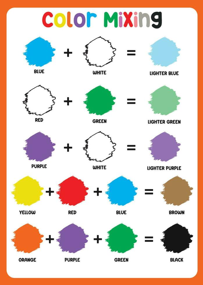 Mixing color worksheet. Learning about color. Educational sheet for preschool. Vector illustration.