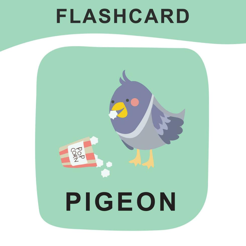 Cute flashcard of animal farm. Educational printable game cards. Colorful printable flashcards. Vector illustration.