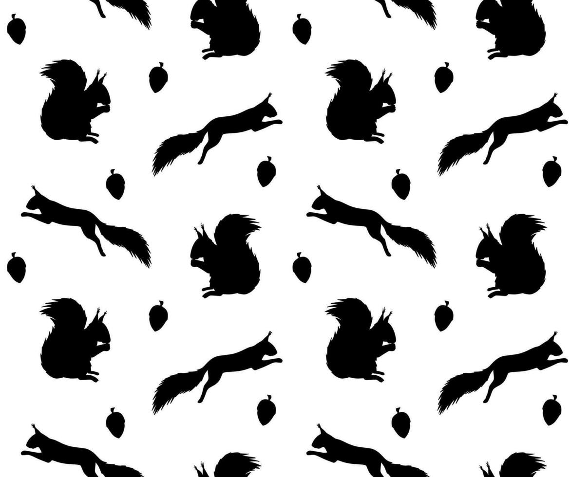 Seamless pattern of hand drawn squirrel silhouette vector