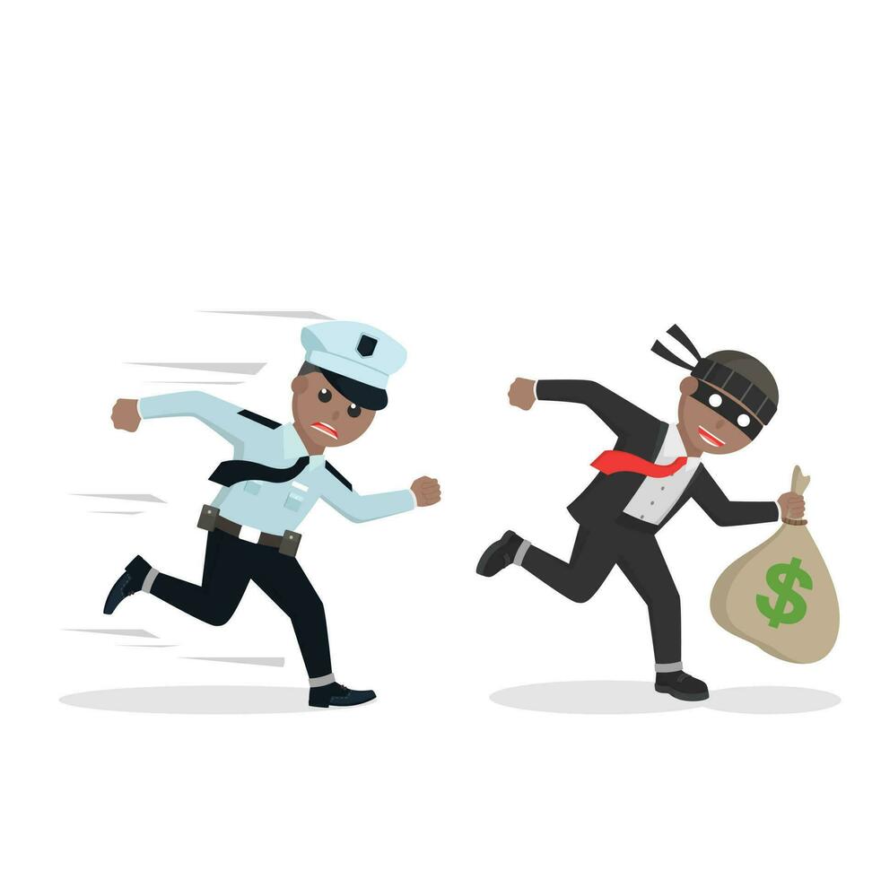 Police african Catch The thief design character on white background vector