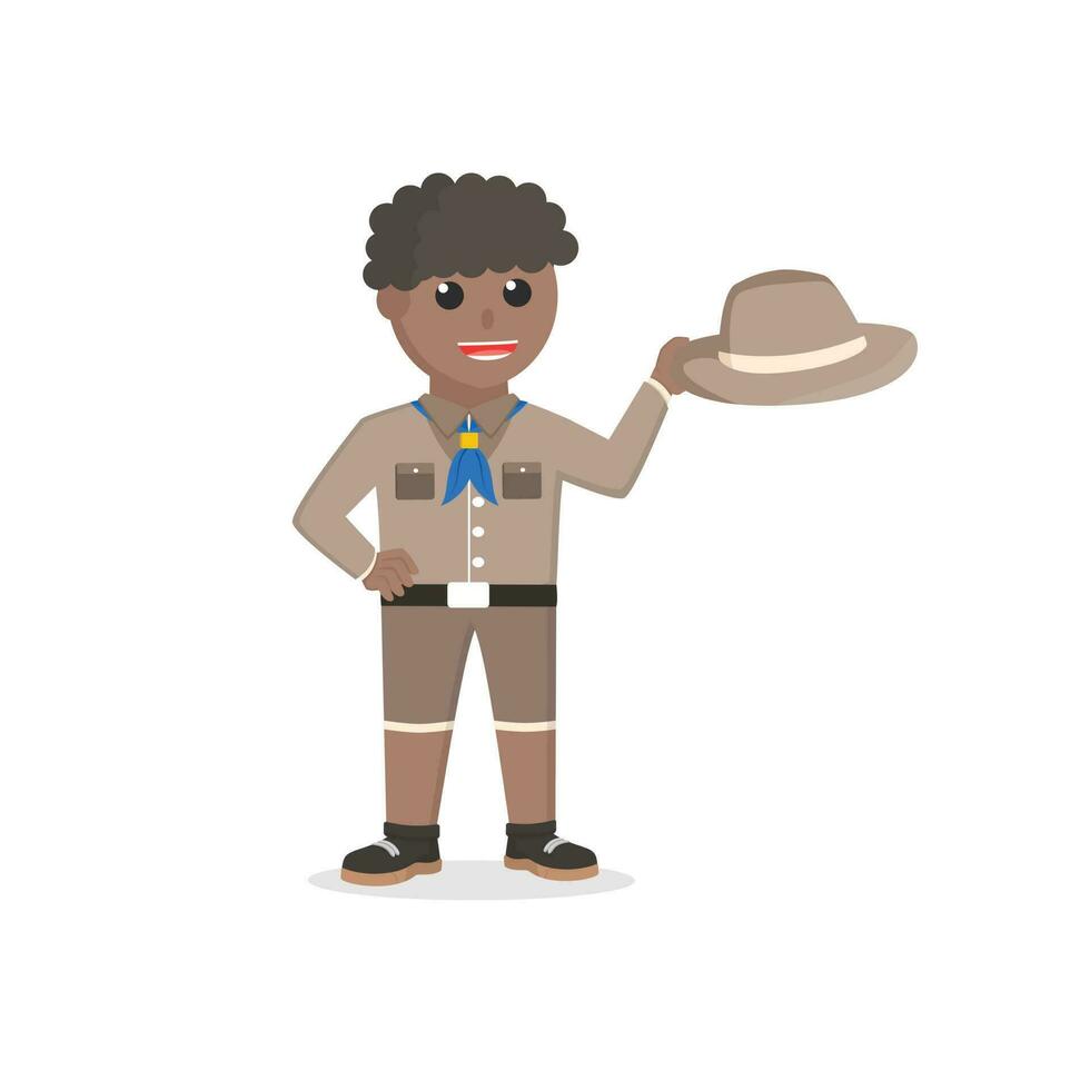 boy scout african lifting hat design character on white background vector