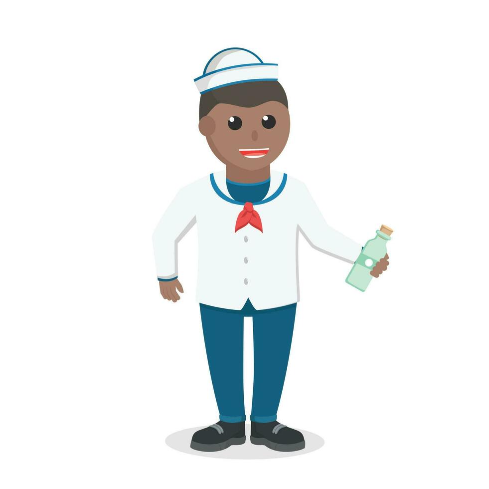 marinero africano participación botella diseño personaje en blanco antecedentes vector