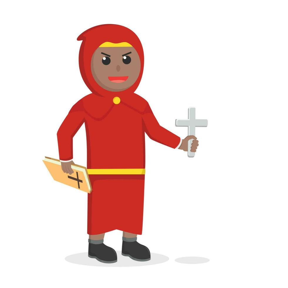 rojo monje africano participación Biblia y cruzar diseño personaje en blanco antecedentes vector