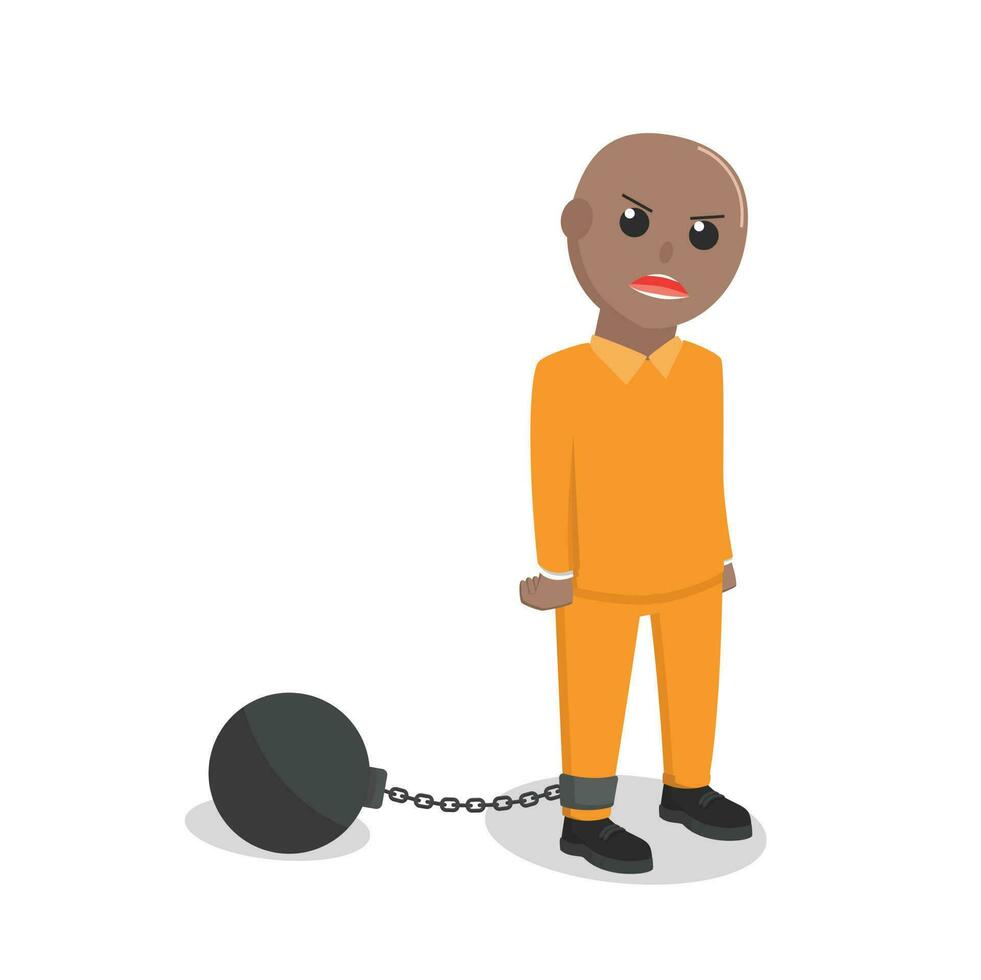 prisionero africano cadena pelota diseño personaje en blanco antecedentes vector