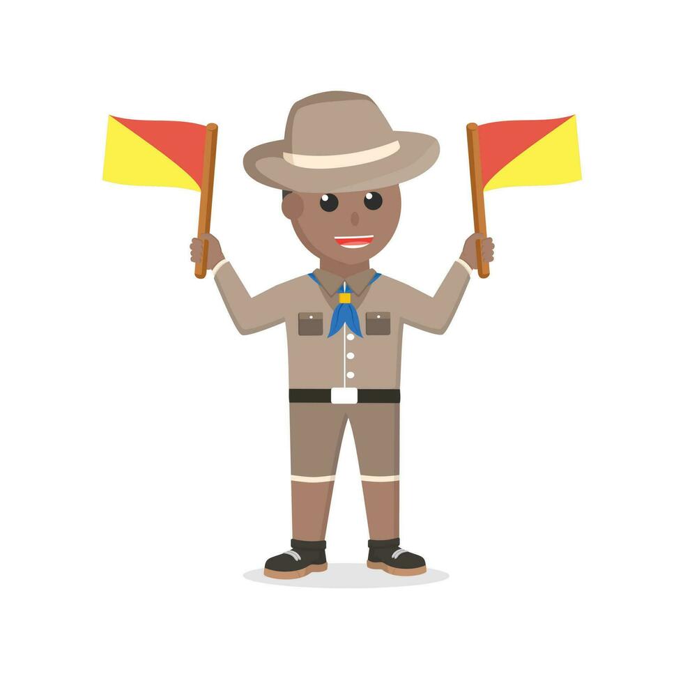 boy scout african doing semaphore design character on white background vector