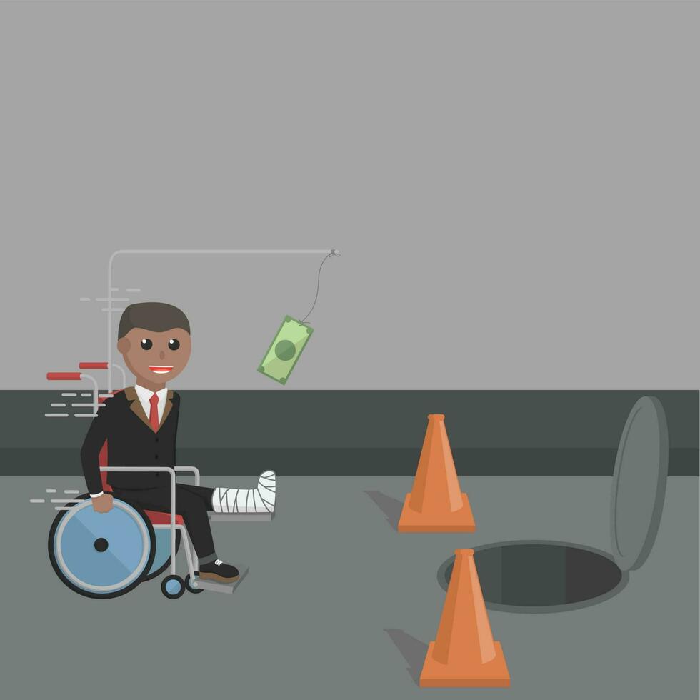 businessman african chasing money and open sewer design character in color background vector