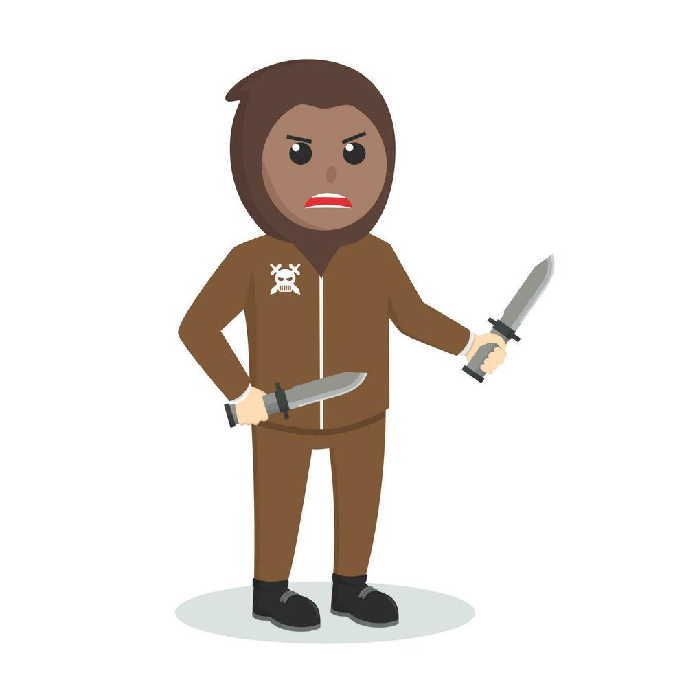 gángster africano con doble cuchillo diseño personaje en blanco antecedentes vector