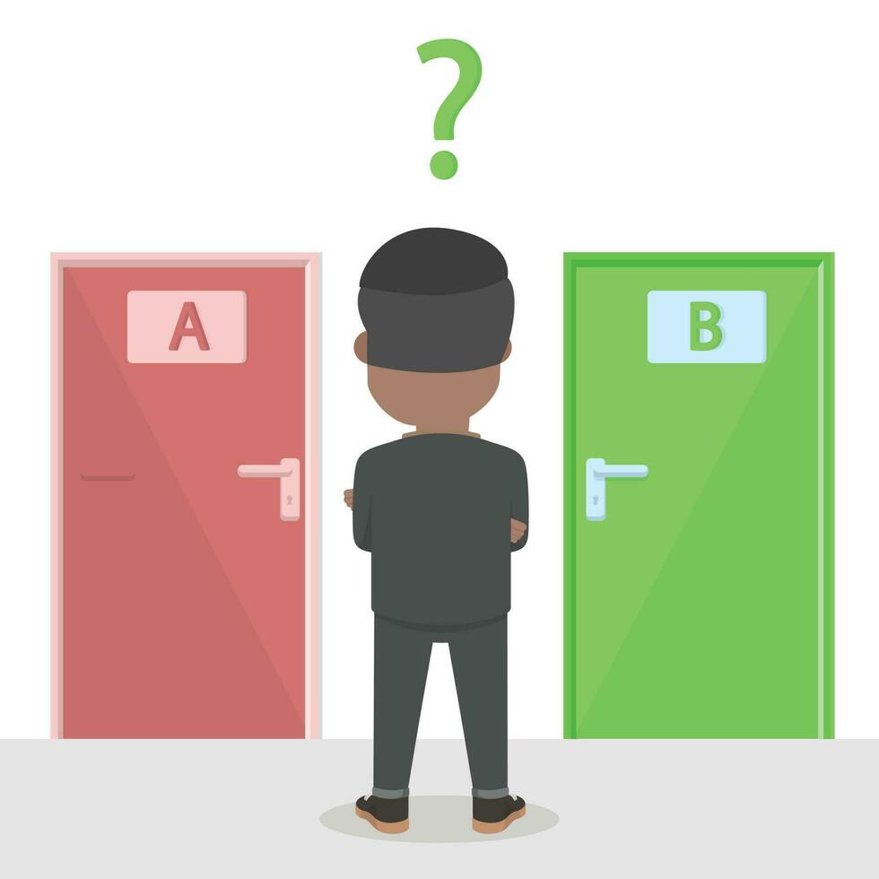 businessman african confused to choice a open design character on white background vector