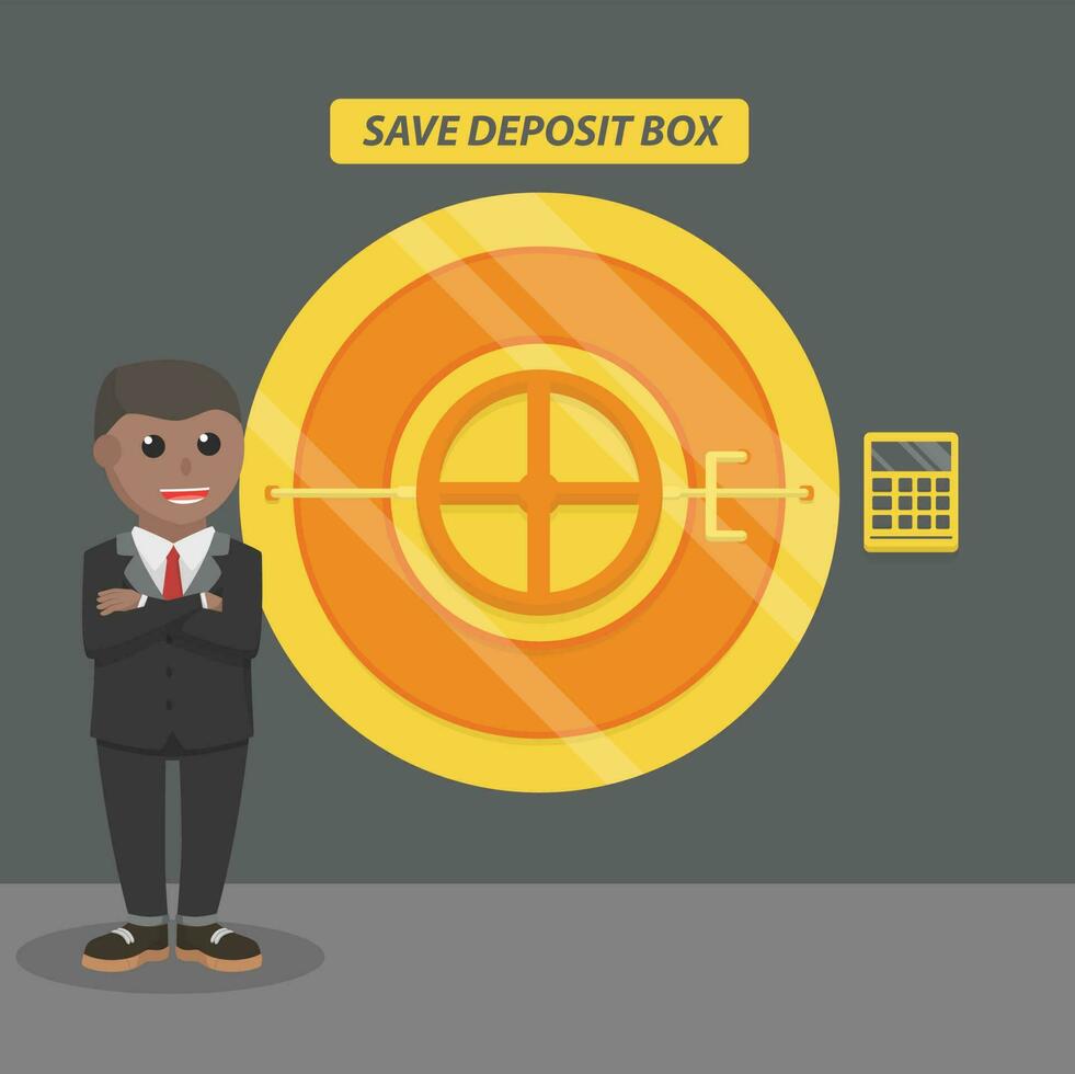 businessman african entrepreneur and money safes design character on color background vector