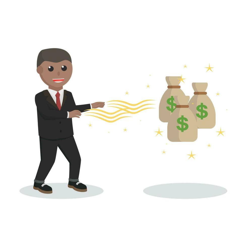 businessman african take a money with magic design character on white ...