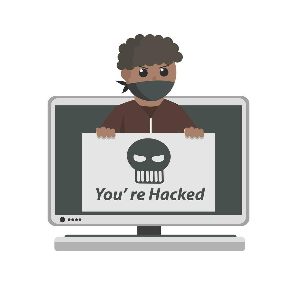 hacker african Hack warning pop up design character on white background vector