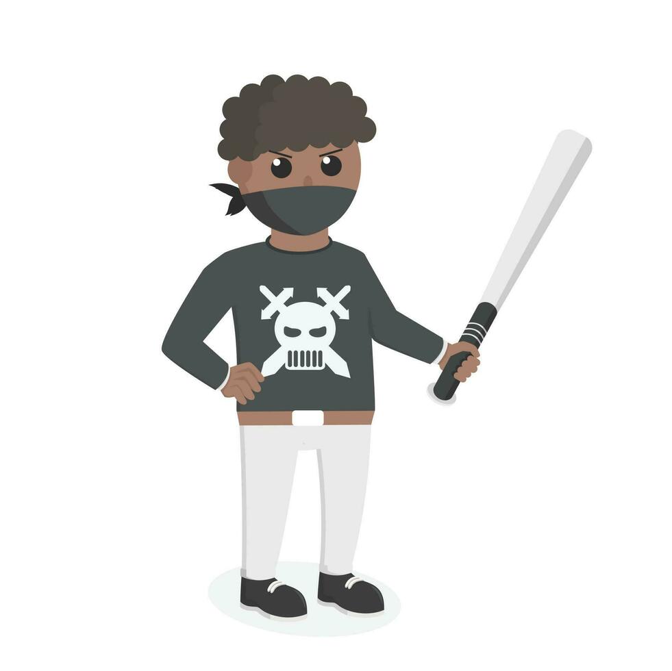 Gangster african With Baseball Bat design character on white background vector