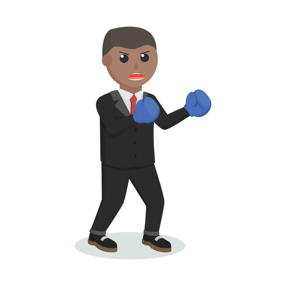 empresario africano Boxer Listo a lucha diseño personaje en blanco antecedentes vector