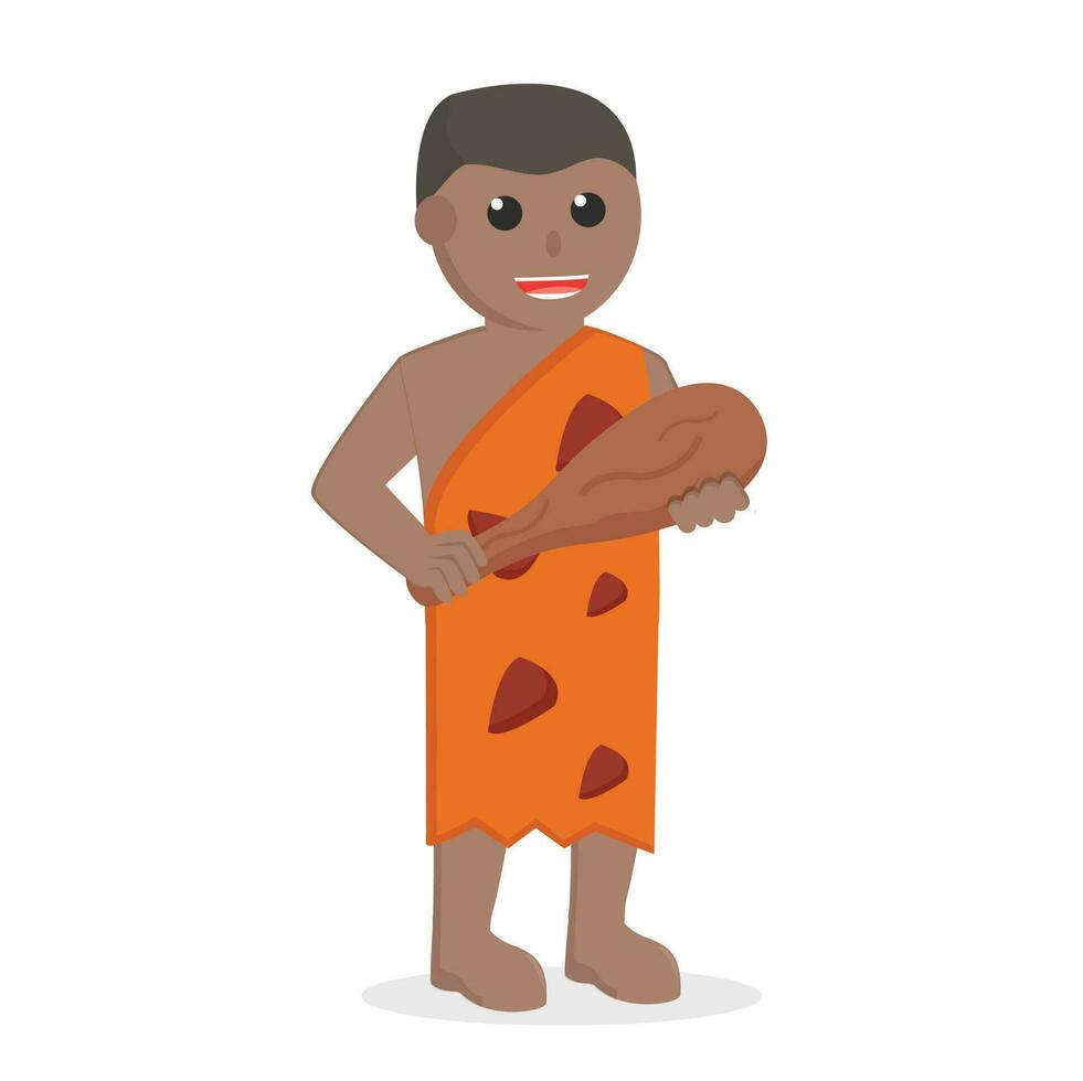 Cave Man african Holding Wooden Stick design character on white background vector