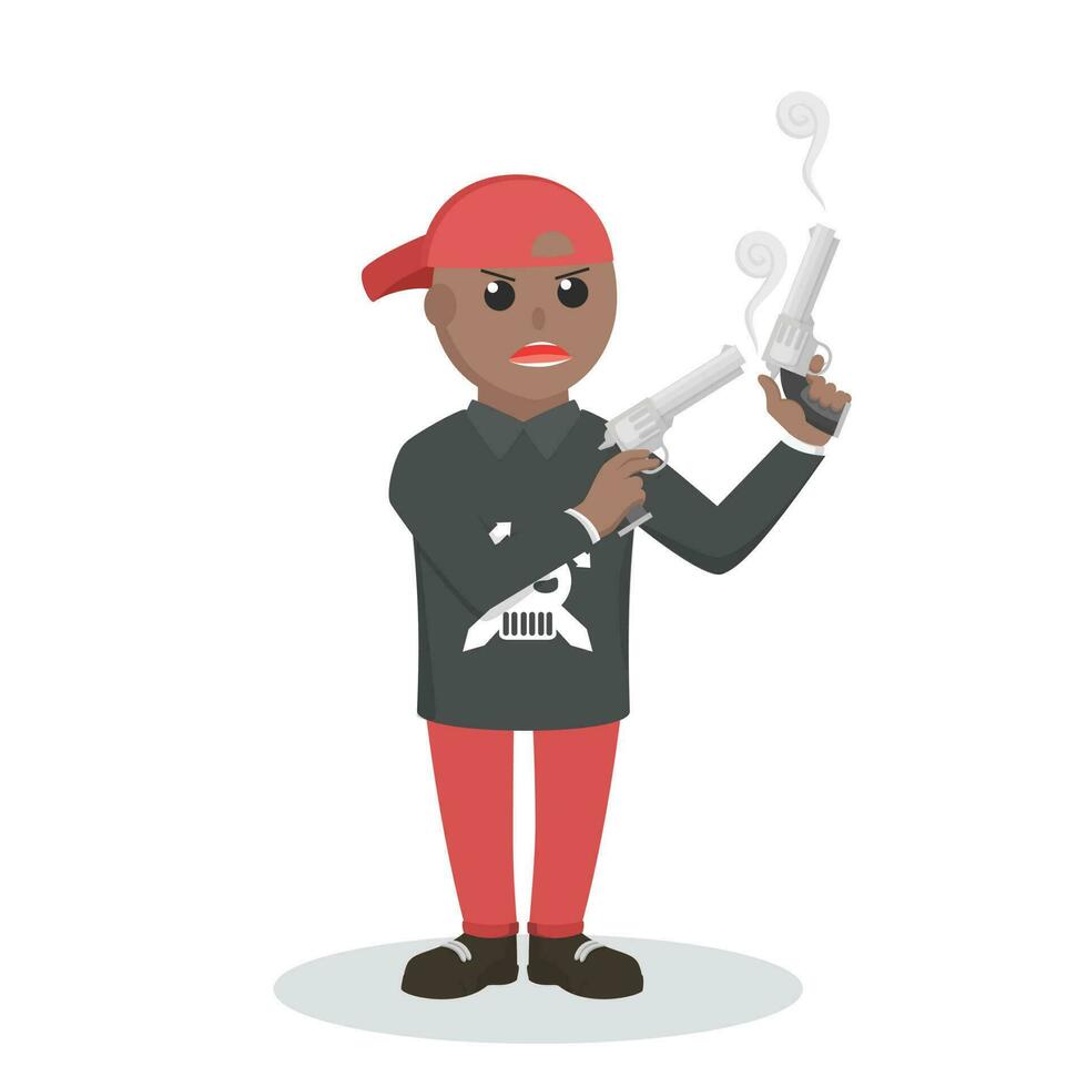 Gangster african holding double gun design character on white background vector