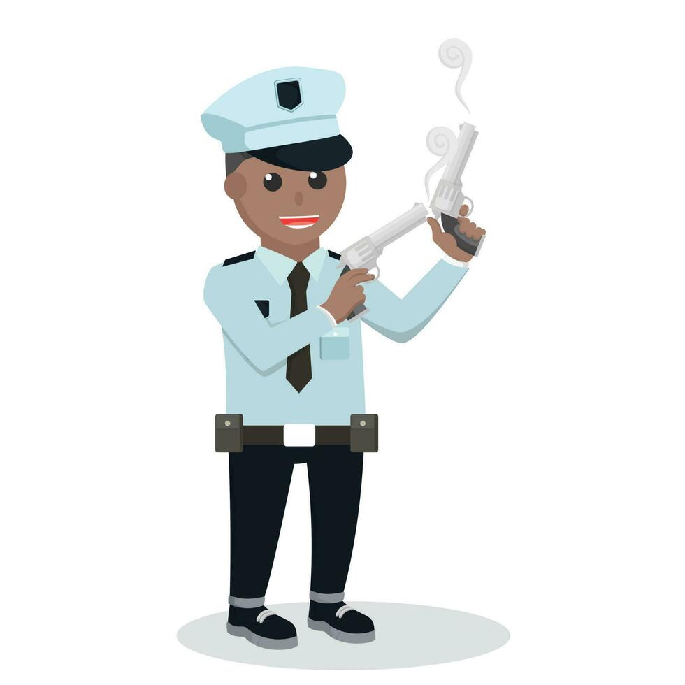 policía africano participación doble pistola trabajo diseño personaje en blanco antecedentes vector