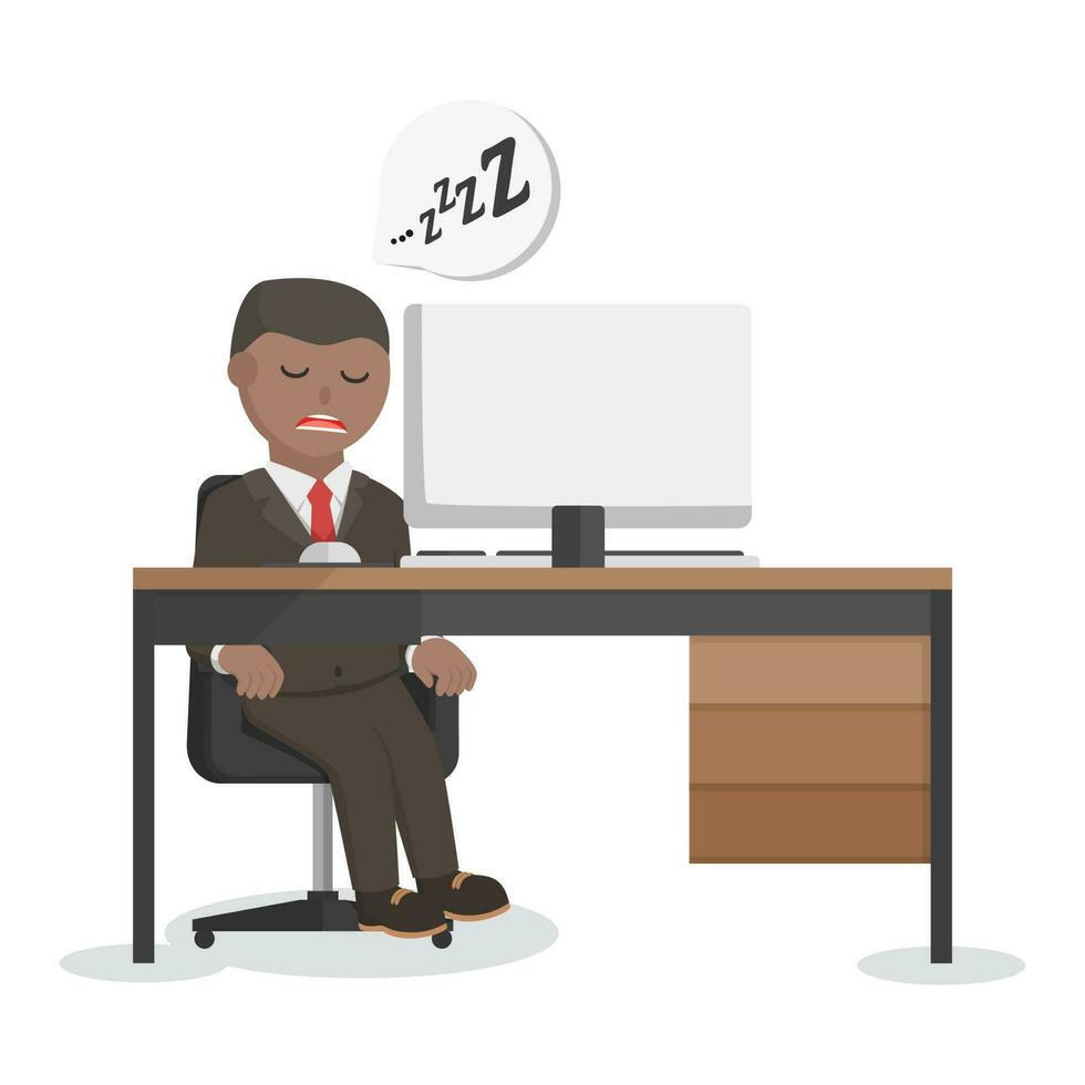 businessman african feel sleepy to work overtime design character on white background vector