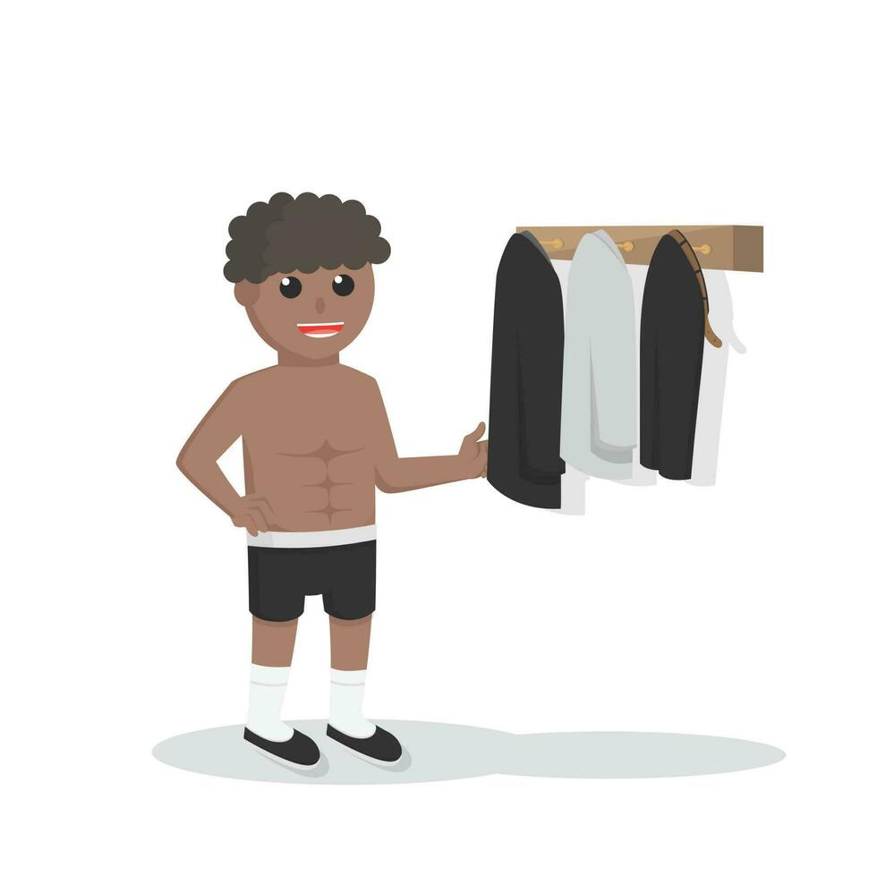 empresario africano tomar de ropa diseño personaje en blanco antecedentes vector