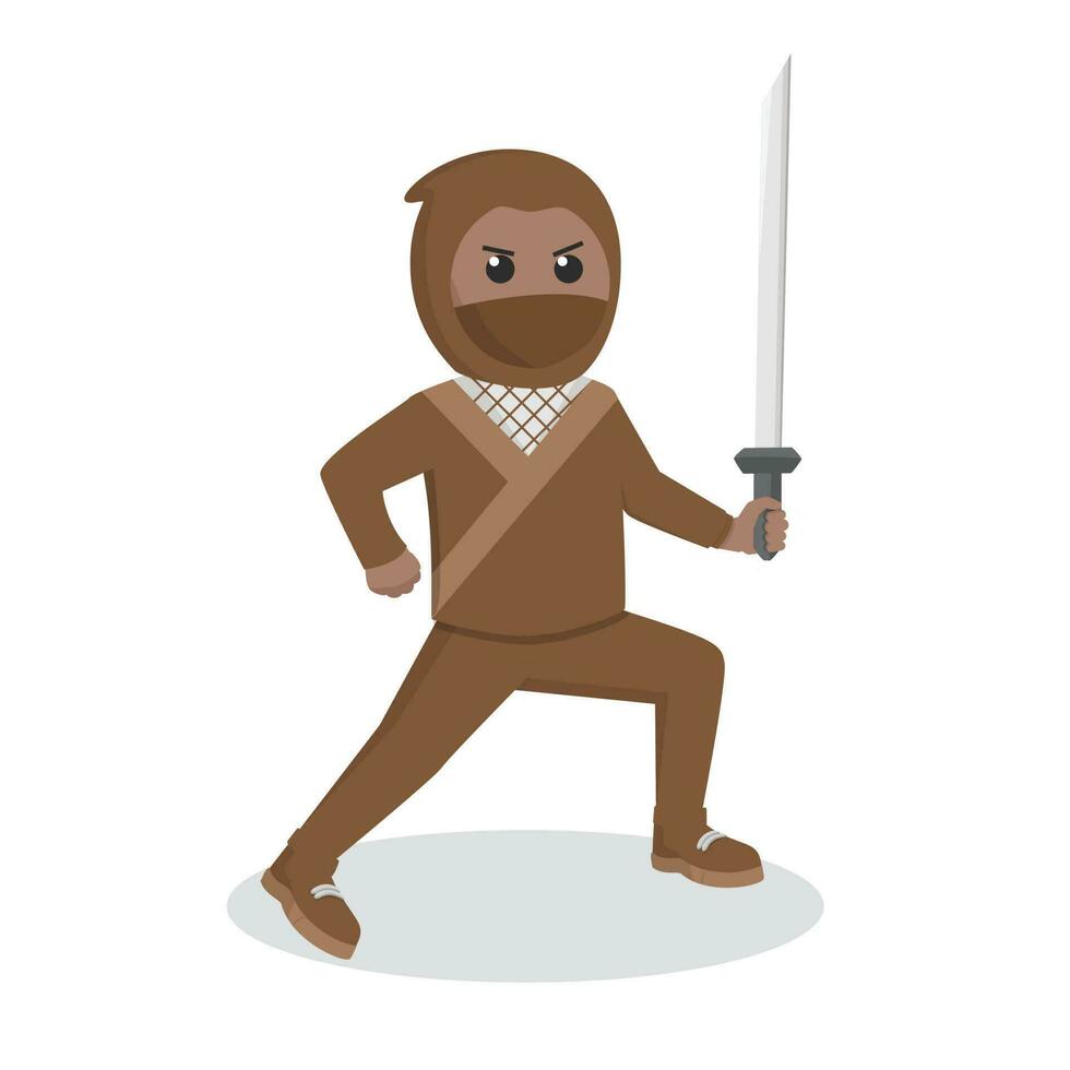 ninja africano con katana diseño personaje en blanco antecedentes vector