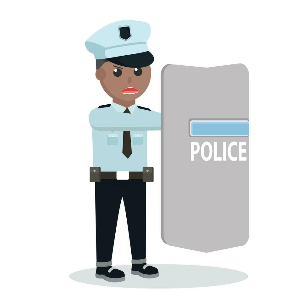 Police african With shield design character on white background vector