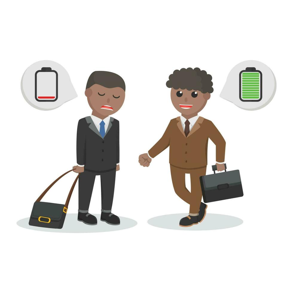 businessman african full and low battery energy design character on white background vector