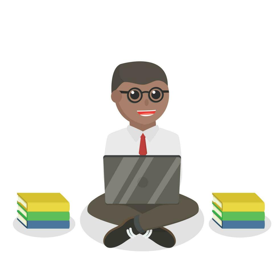 nerd african office use laptop design character on white background vector