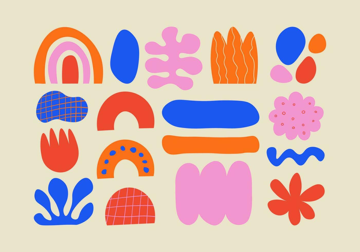 Abstract hand drawn quirky shapes collection. Set of funky bold elements in paper cutout style. Colorful trendy vector set for kids fabric, wallpaper, wrapping paper, textile, t-shirt print
