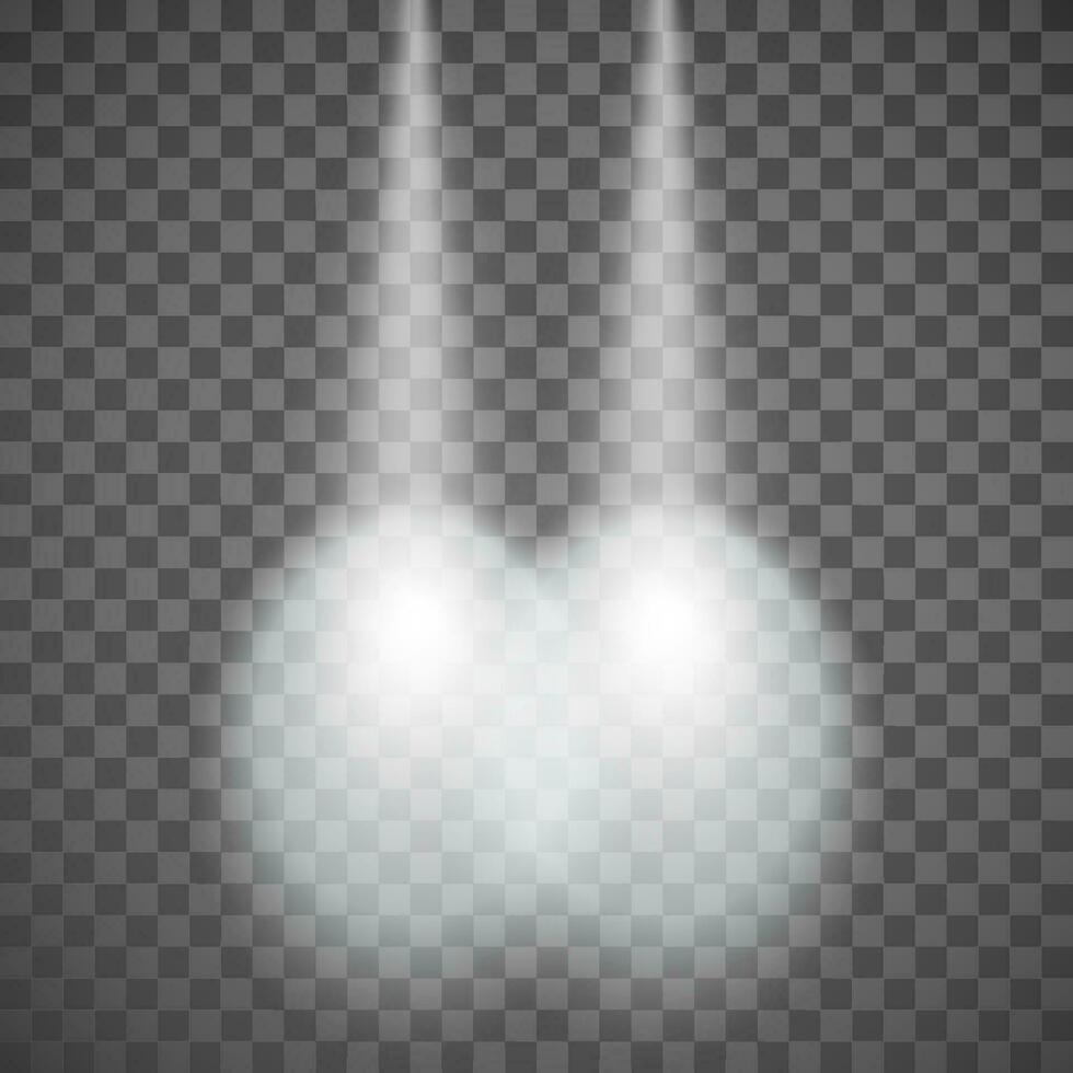 Car lights. Automobile headlight. light rays of vehicle headlights top view. Vector