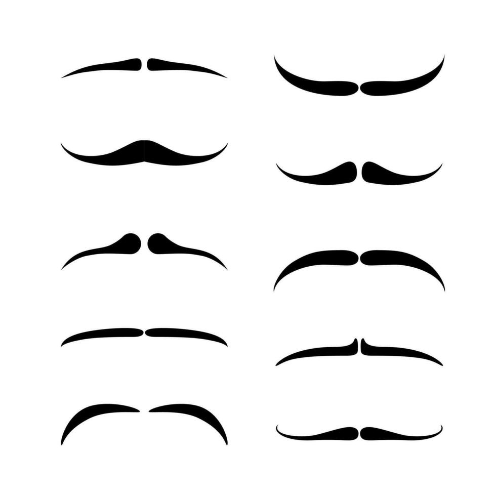 Slim Mustaches set. Black silhouette of adult man moustaches. Vector illustration isolated on white