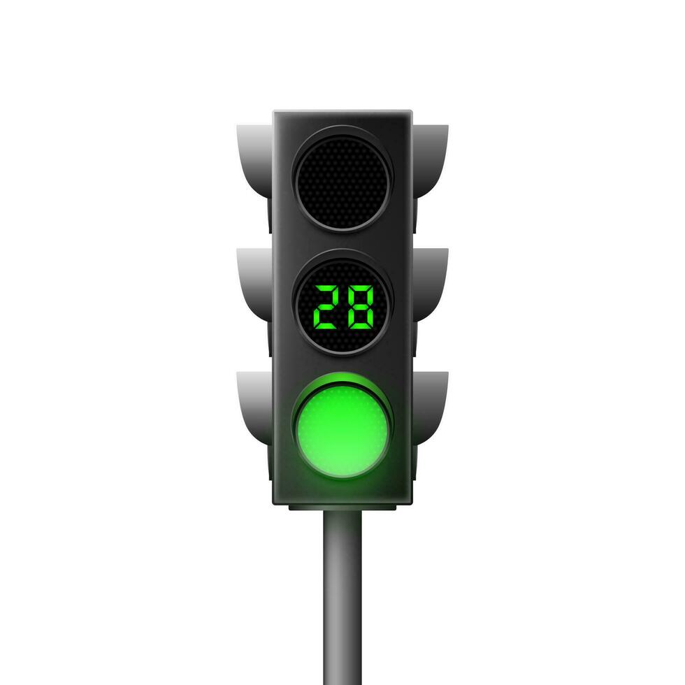 Realistic green traffic light with countdown. Traffic Laws. Isolated vector illustration