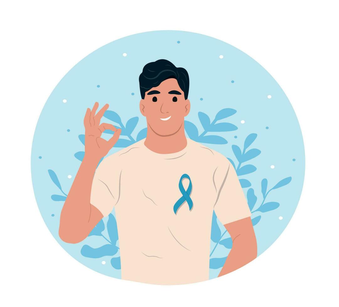 International Men's Day banner. Happy man shows gesture with hands. vector