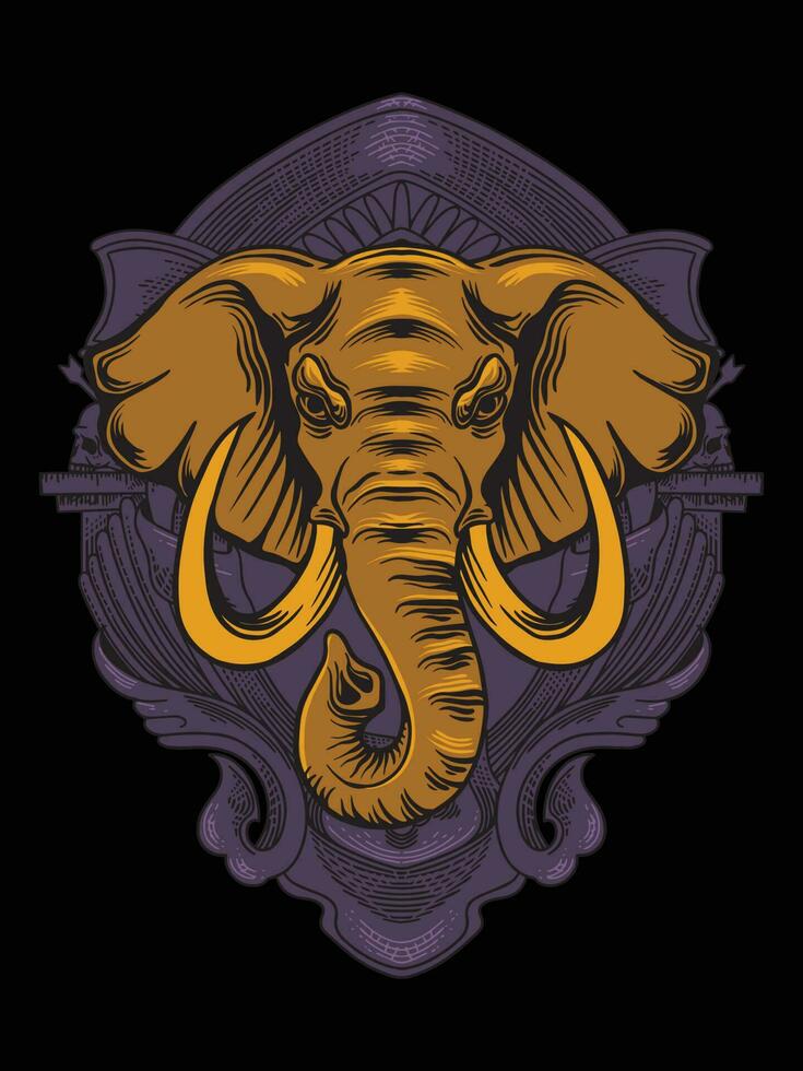 Illustration elephant head with engraving ornament vector