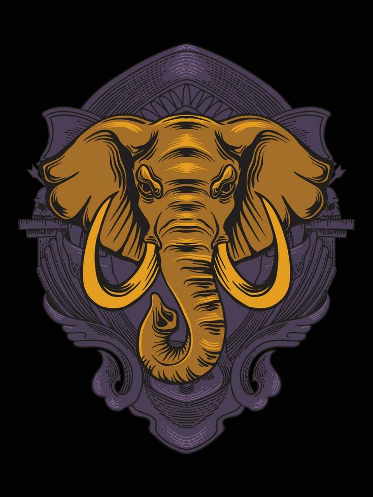 Illustration elephant head with engraving ornament vector