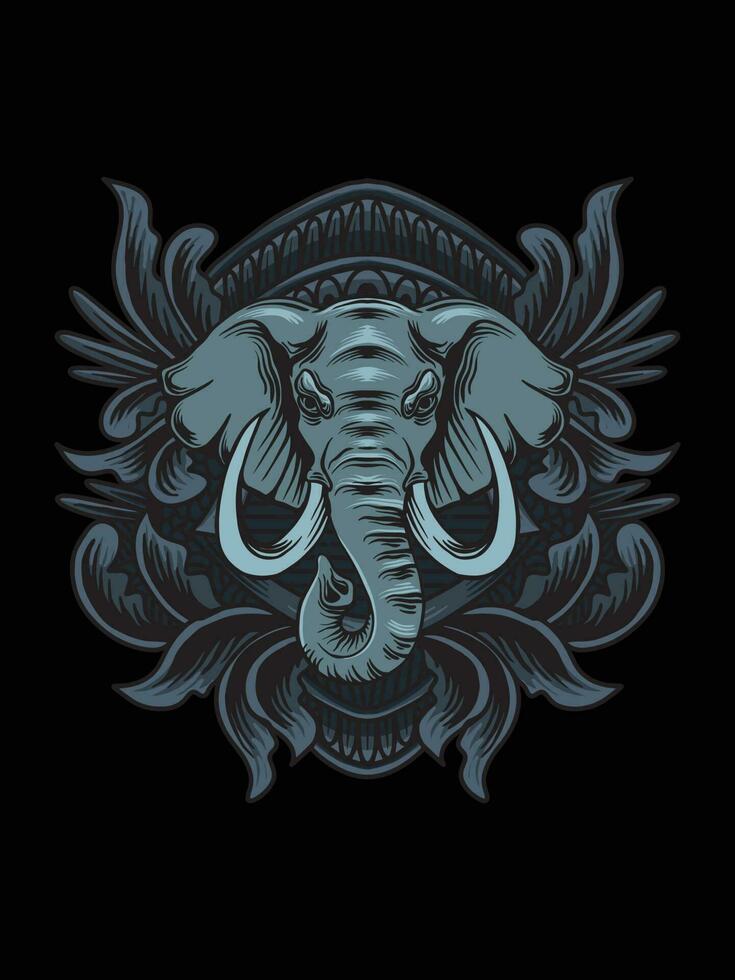 ilustración elefante cabeza con grabado ornamento vector