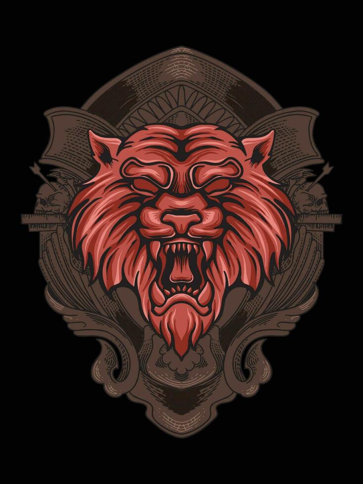 Illustration tiger head with engraving ornament vector