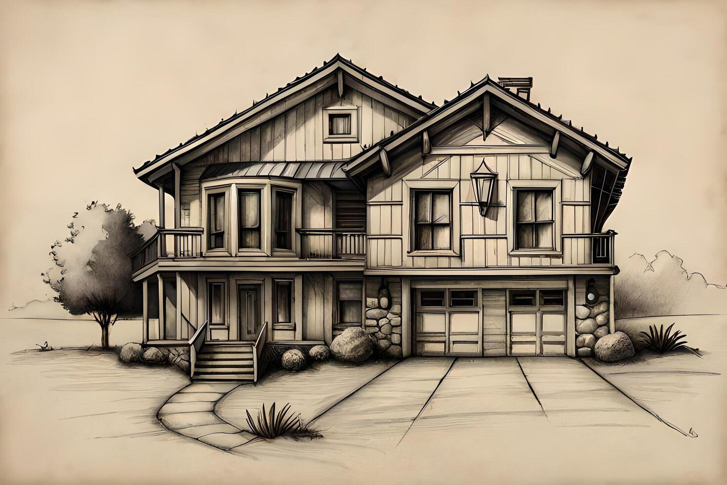 Pencil sketch house building photo