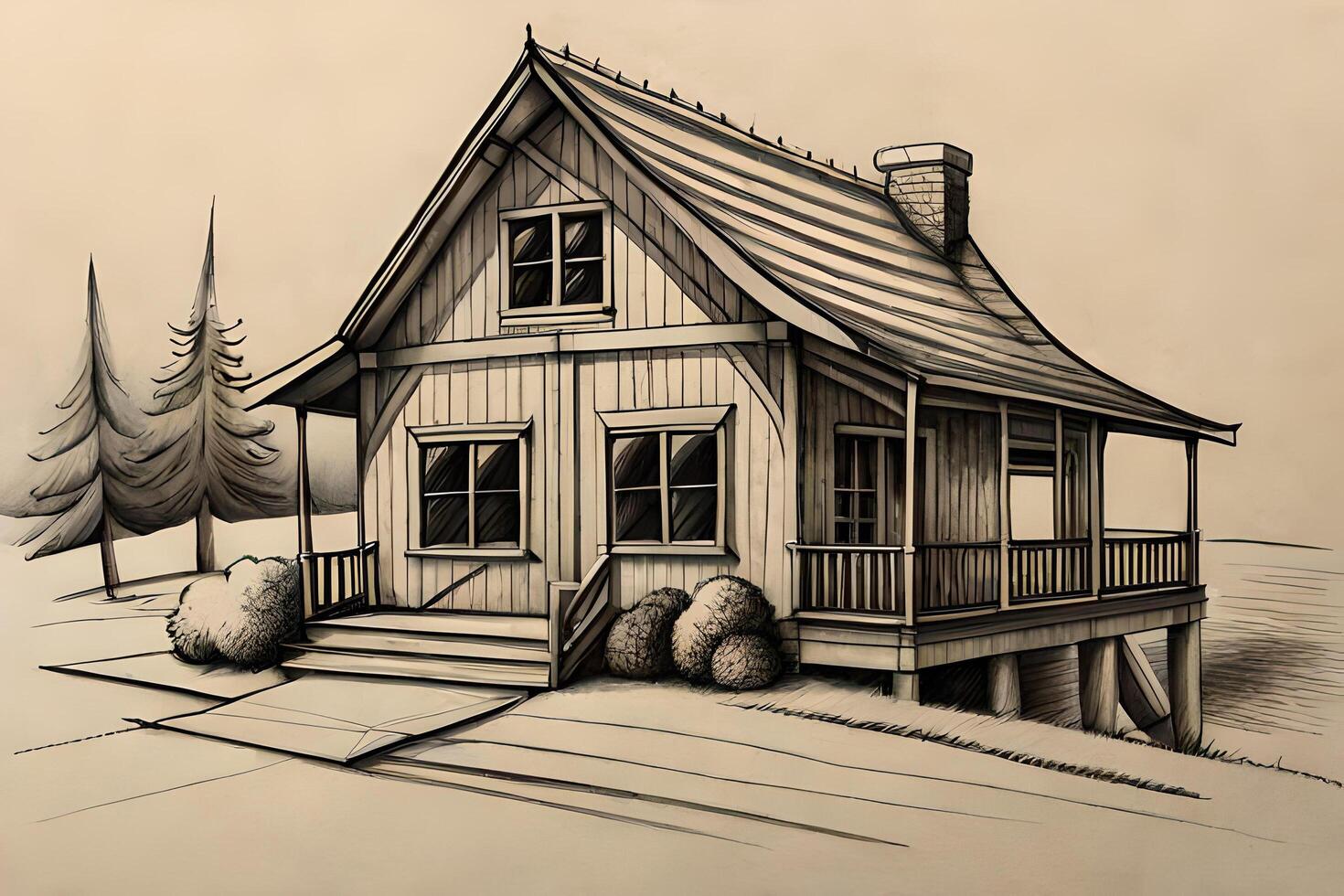 Pencil sketch house building photo