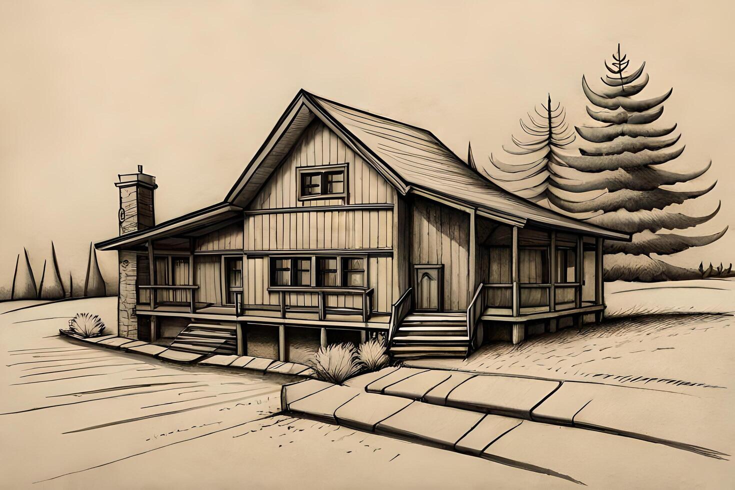 Pencil sketch house building photo