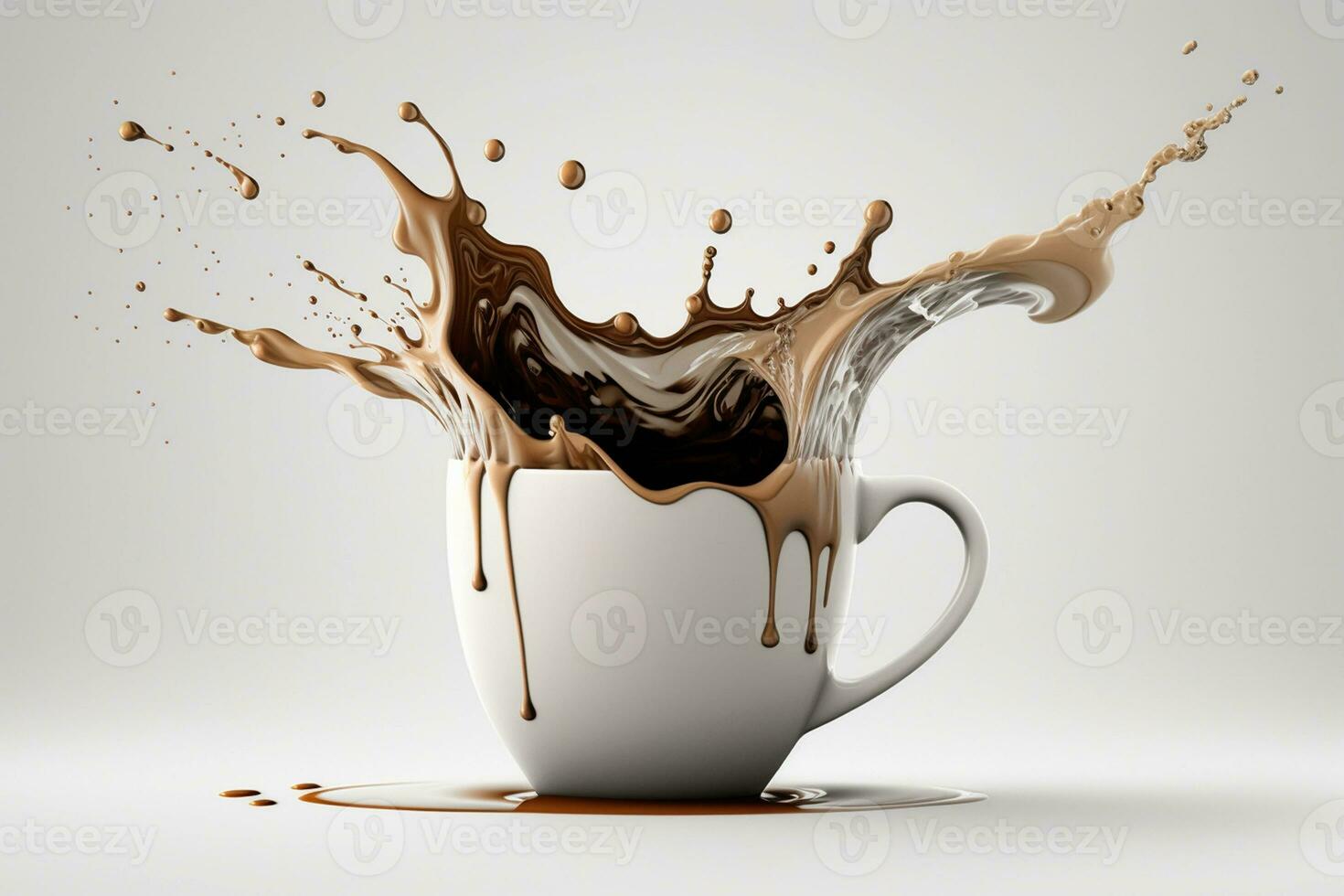 Coffee splashing from a cup on white background AI Generate photo